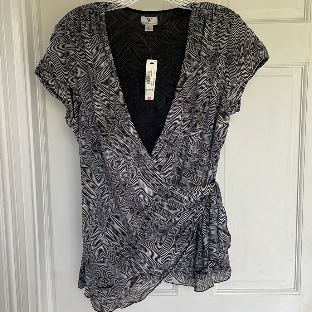 Worthington, Large, graphic design Black and white blouse